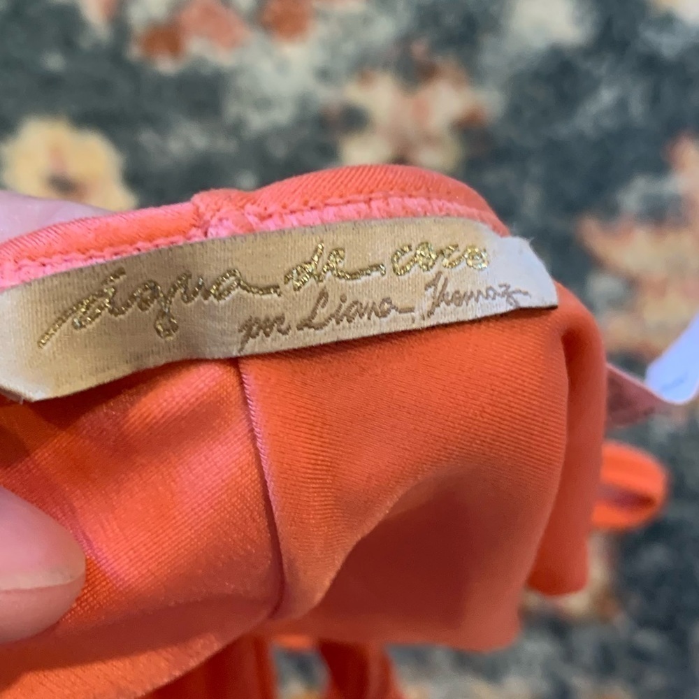 Agua De Coco Orange Tie Waist Cheeky Bikini Bottoms Black Strapless Top Small - Picture 3 of 6